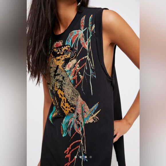 NWOT Free People Jungle Bay split side embroidered beaded tunic XS sleeveless - Picture 4 of 14